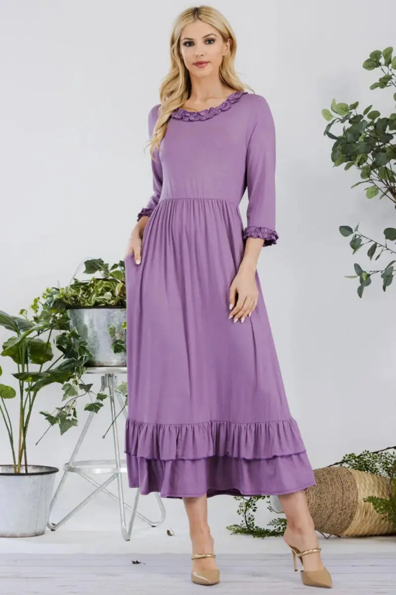Celeste Full Size Layered Ruffle Hem Dress with Pockets - Love Salve